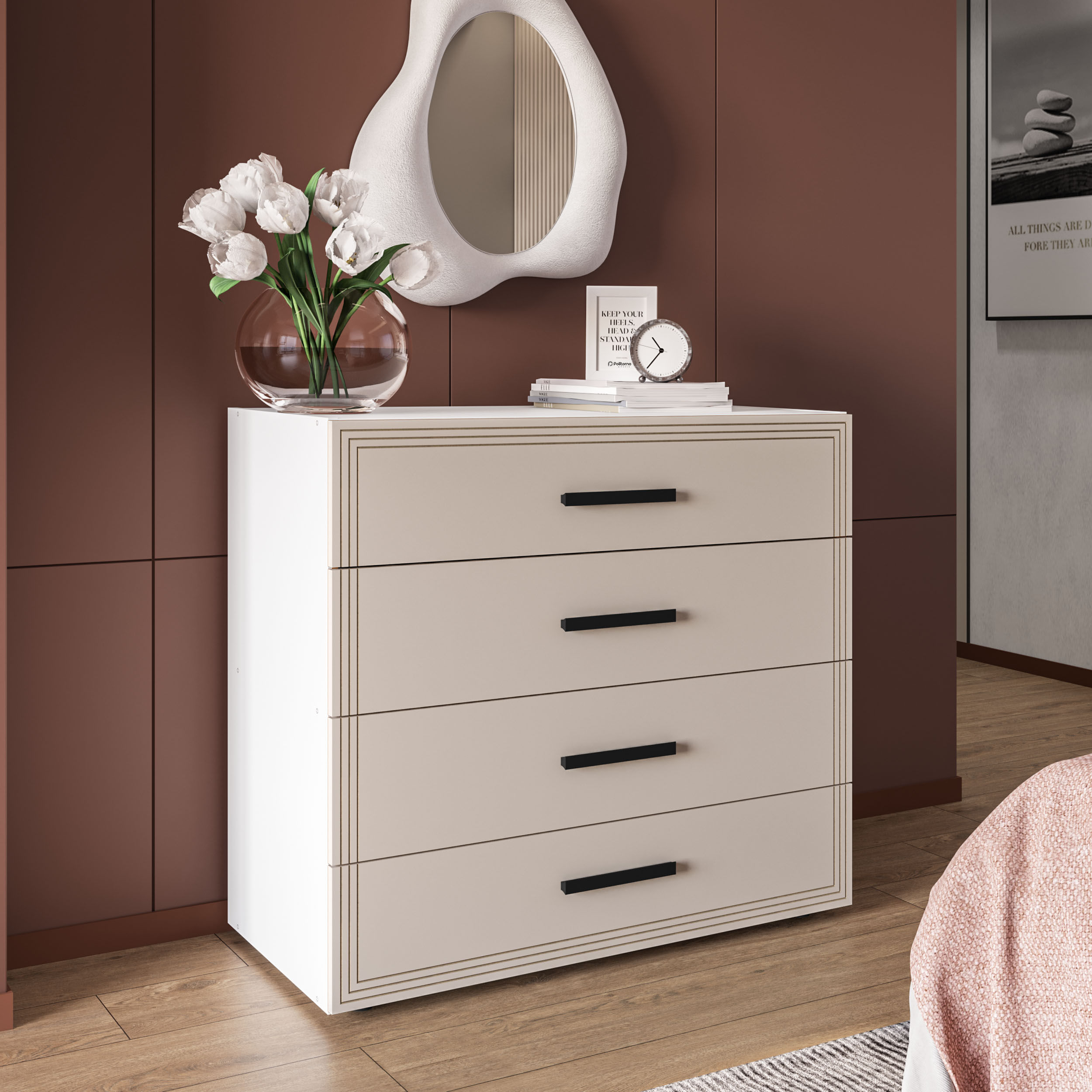 Cômoda Valencia 4 Gavetas Branco e Creme - Imagem 3