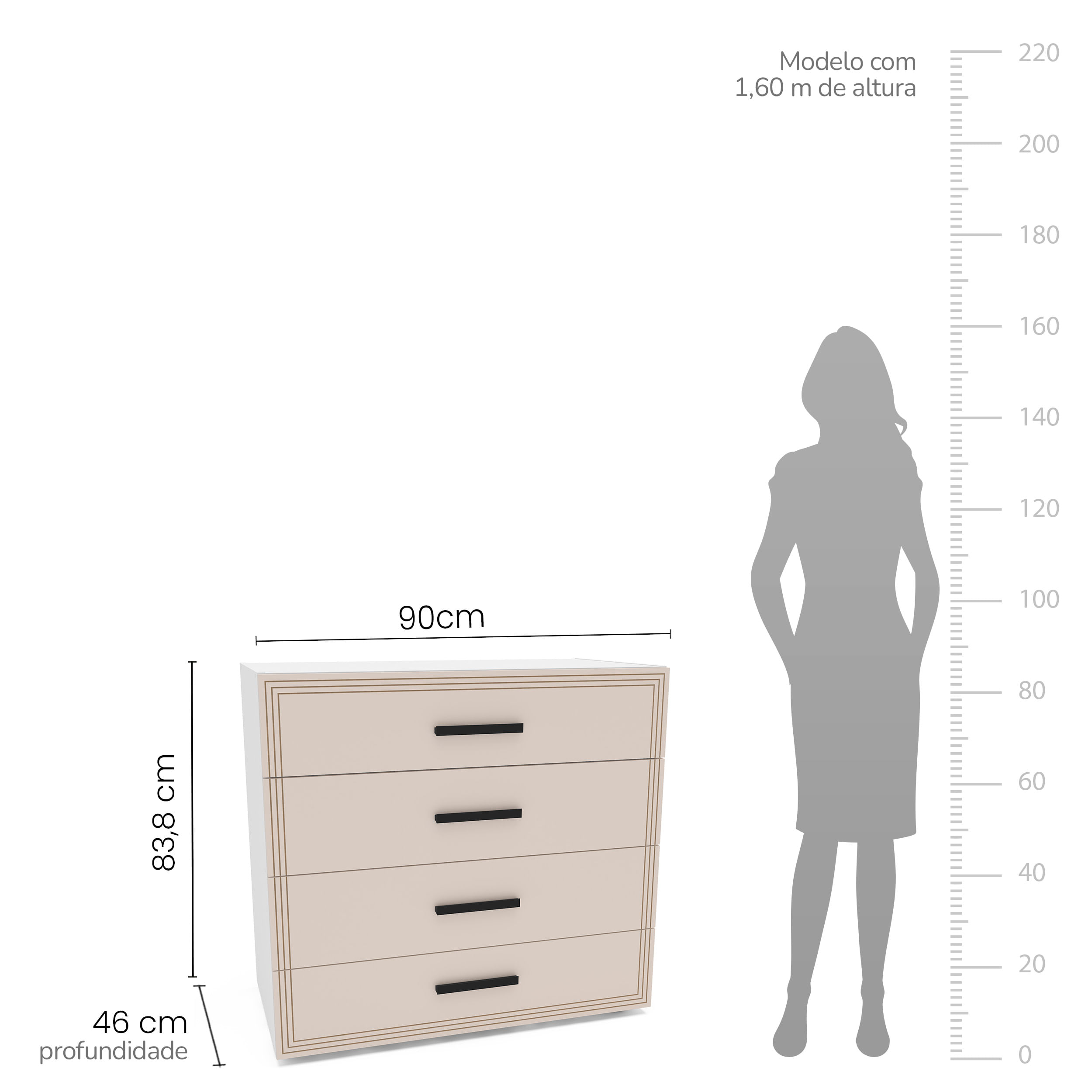 Cômoda Valencia 4 Gavetas Branco e Creme - Imagem 5