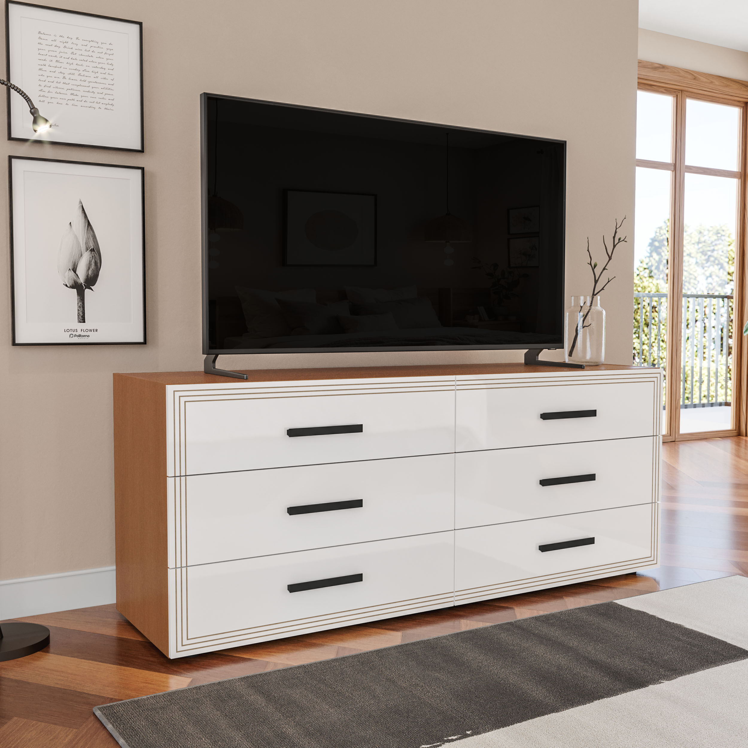 Cômoda Valencia 6 Gavetas Branca e Feijó - Imagem 3