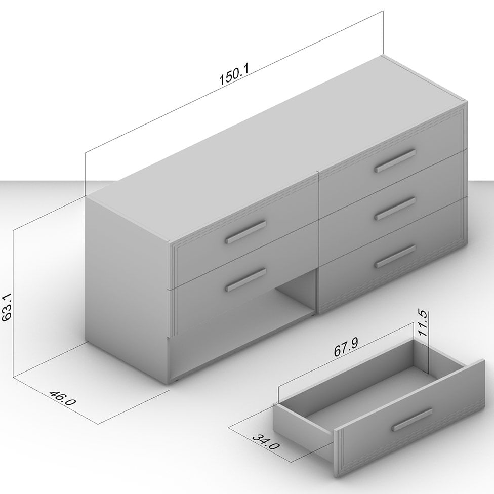 Cômoda Valencia 6 Gavetas Branca e Feijó - Imagem 4