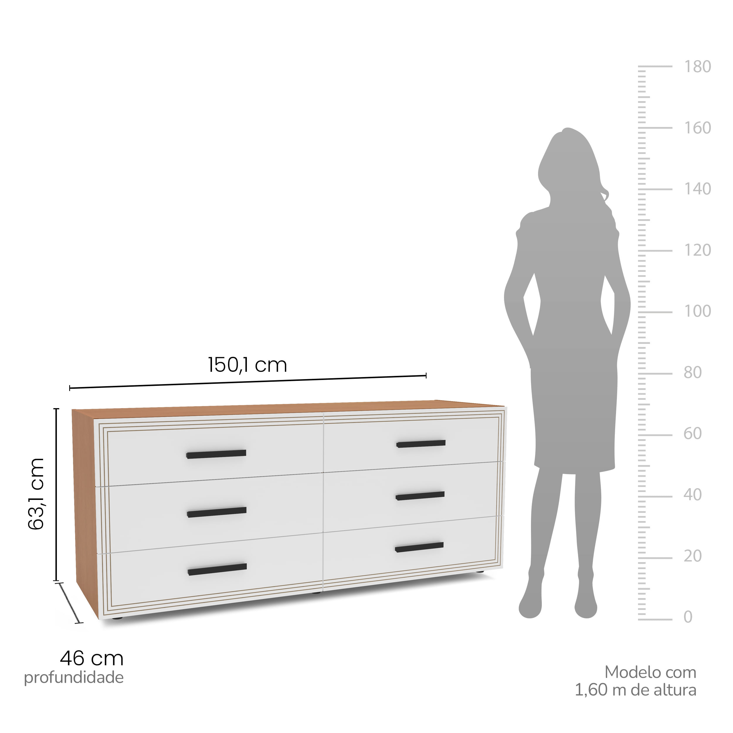 Cômoda Valencia 6 Gavetas Branca e Feijó - Imagem 5