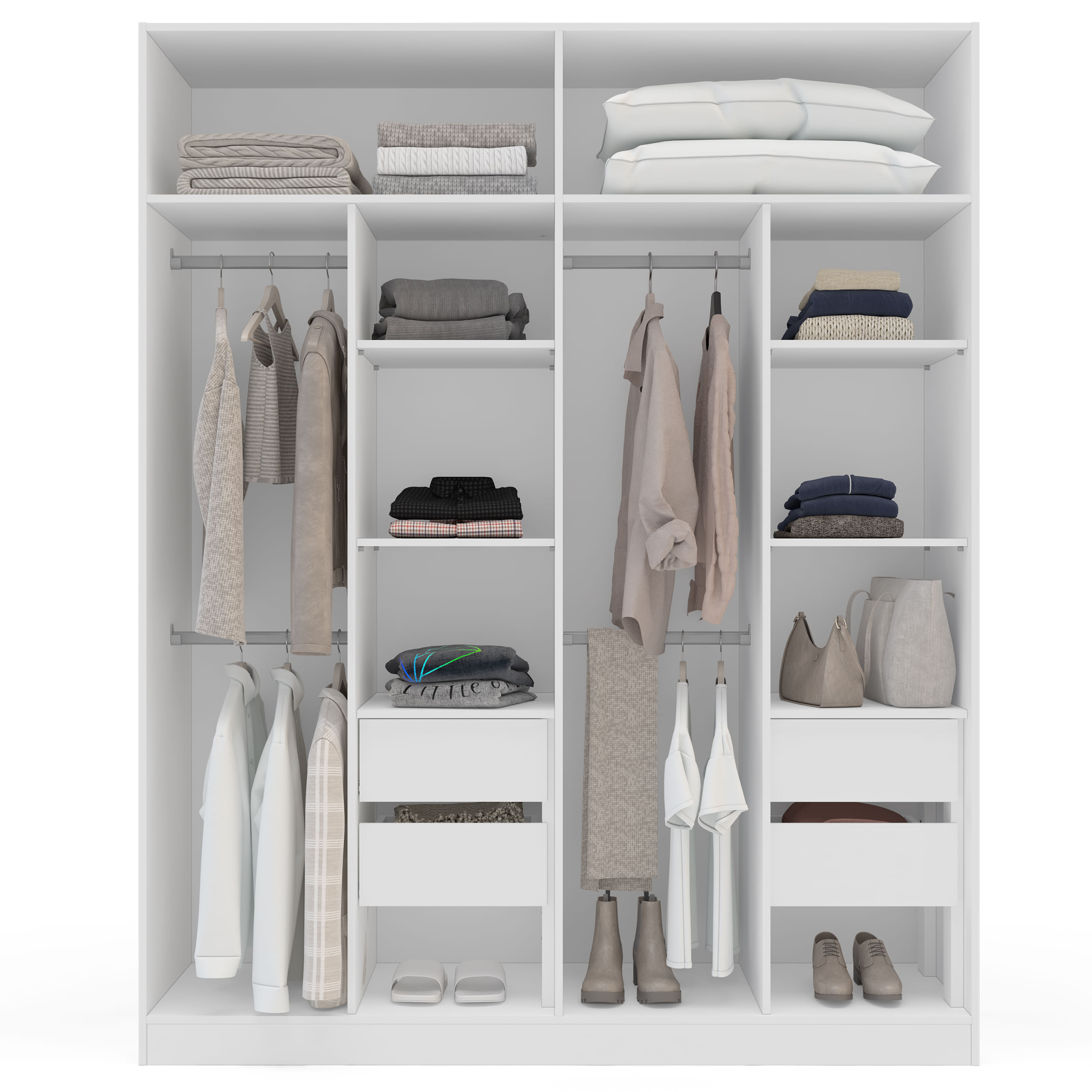 Guarda Roupa Valencia com 4 Portas e 4 Gavetas Branco e Cinza - Imagem 3