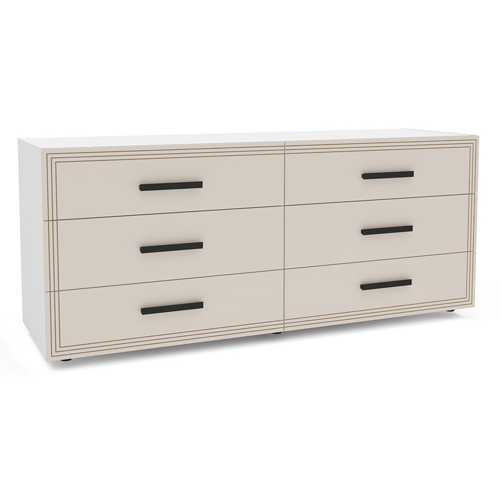 Cômoda Valencia 6 Gavetas Branca e Creme