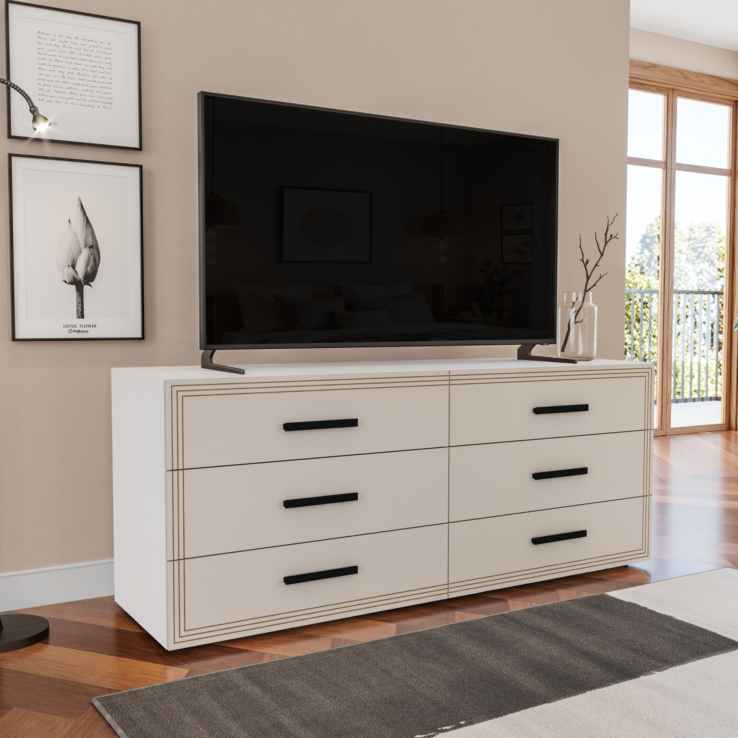 Cômoda Valencia 6 Gavetas Branca e Creme - Imagem 3