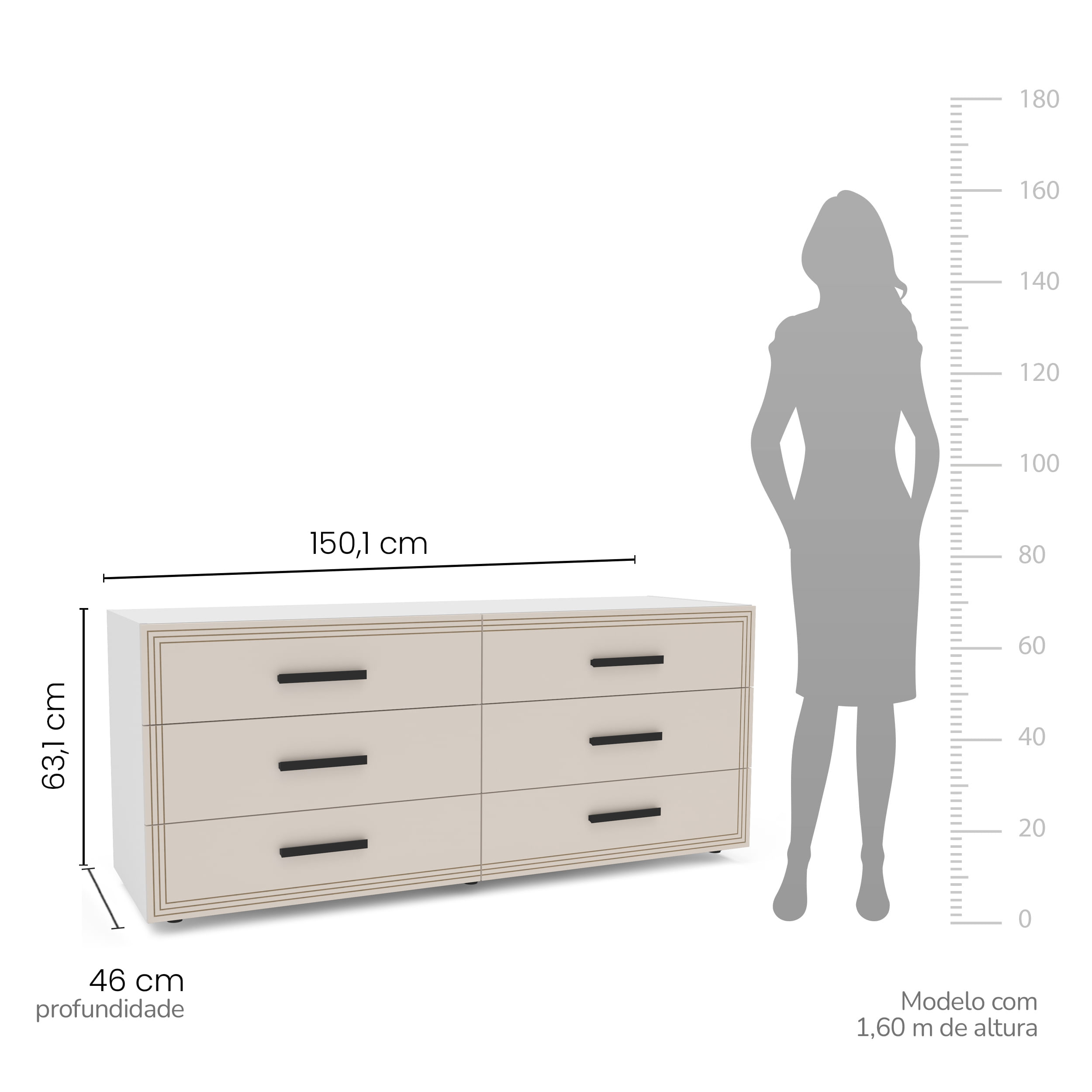 Cômoda Valencia 6 Gavetas Branca e Creme - Imagem 5