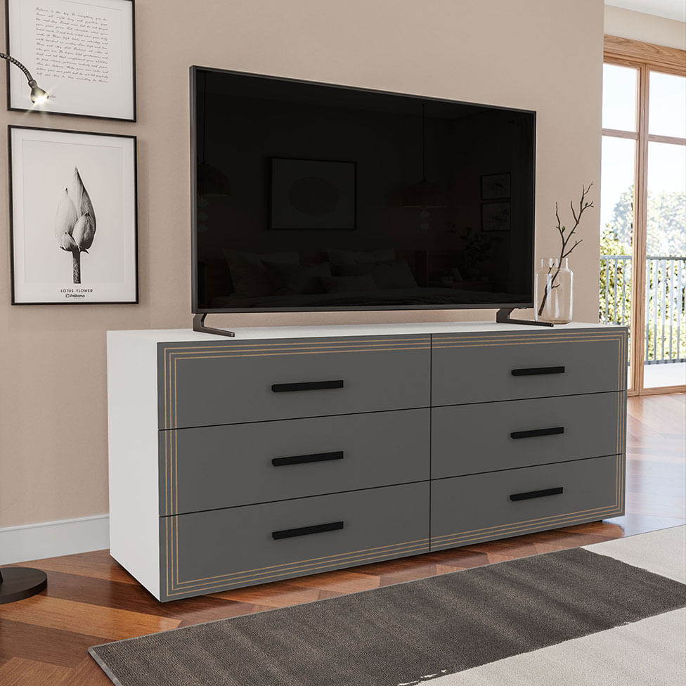 Cômoda Valencia 6 Gavetas Branca e Cinza - Imagem 3