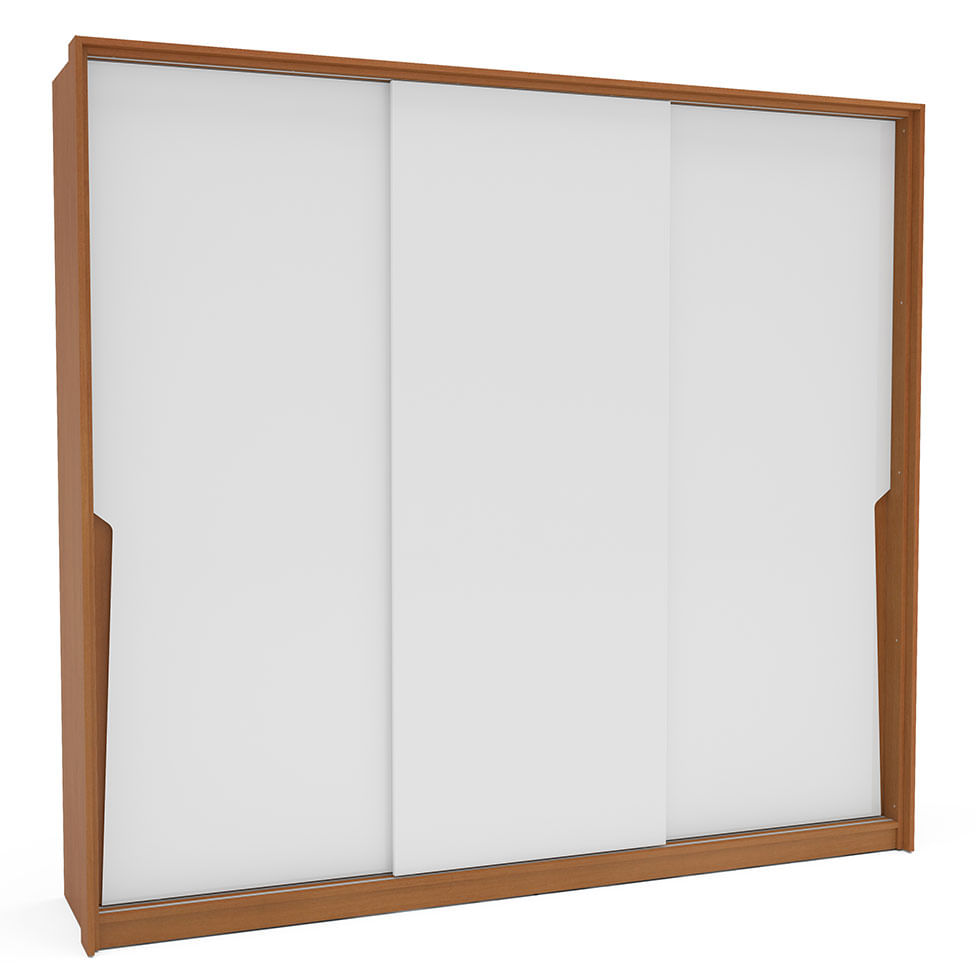 Guarda-Roupa Porto 3 Portas de Correr Branco e Freijó