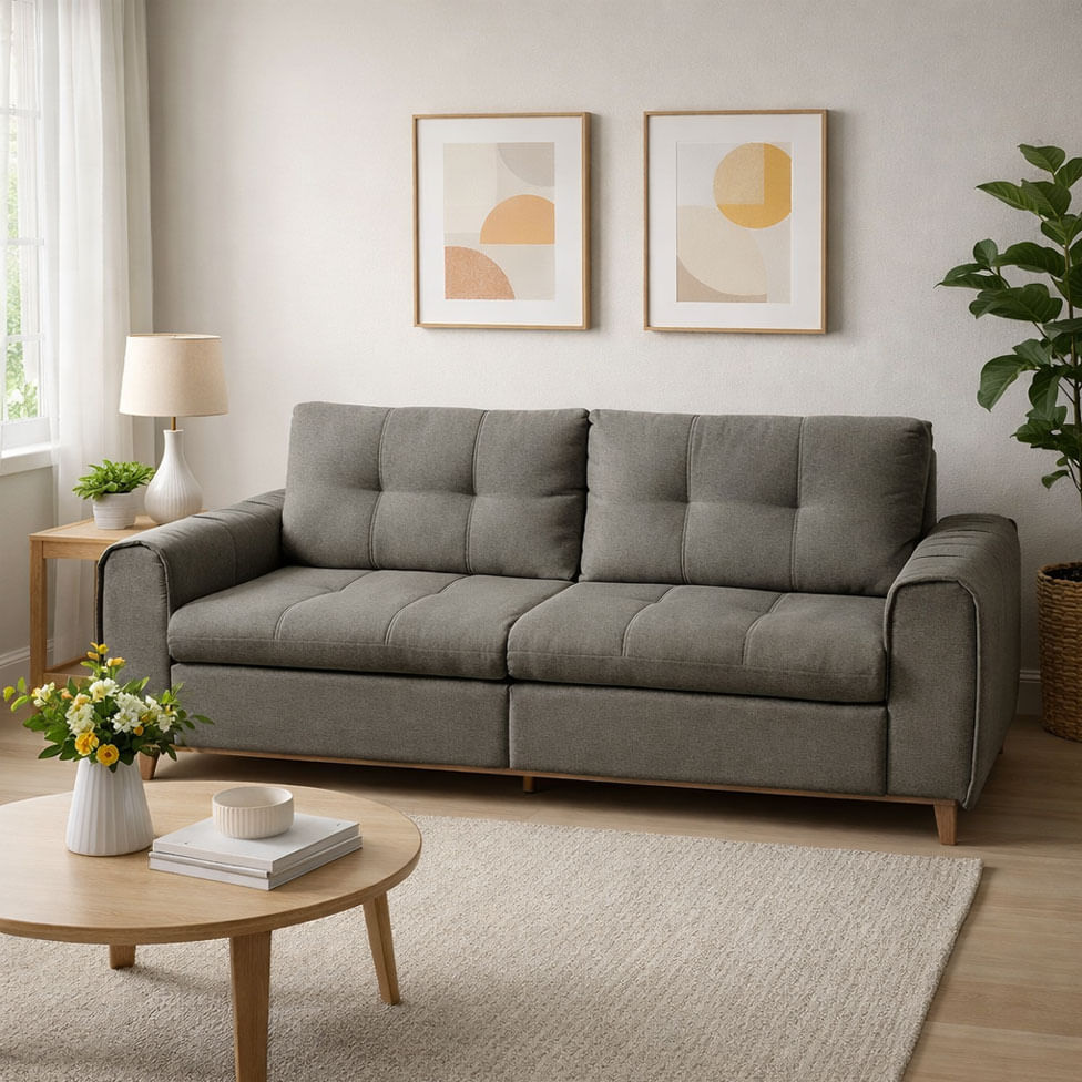 Sofa Leblon Fixo em Linho Chumbo Base Natural 1,80 - Imagem 2