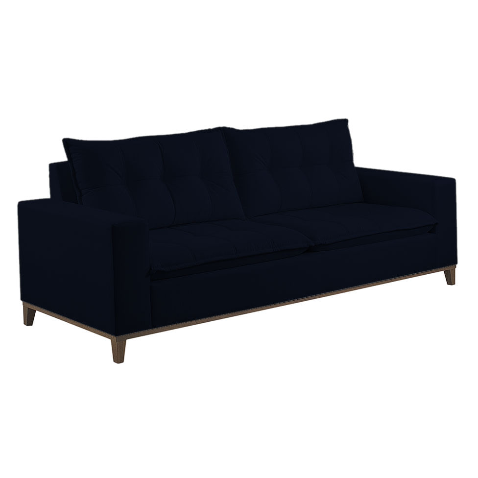 Sofa Rio Fixo em Linho Azul Escuro Base Canela 1,80m