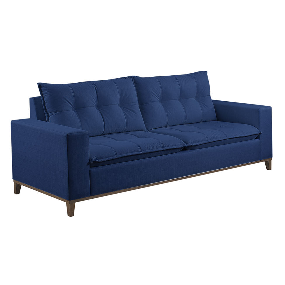 Sofa Rio Fixo em Linho Azul Base Canela 1,80m