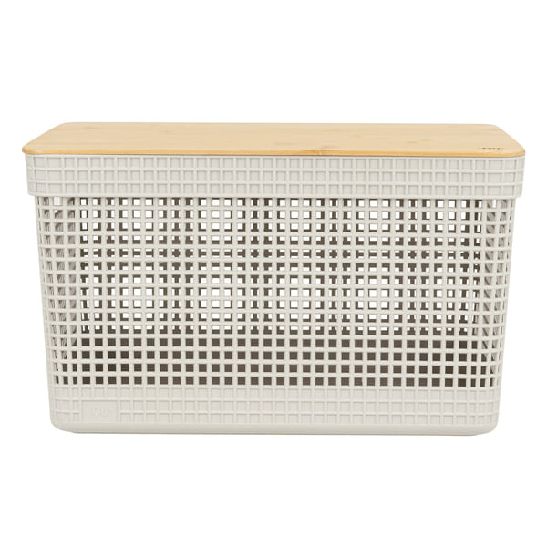 Cesto Organizador Grid com Tampa de Bambu Bege 20L