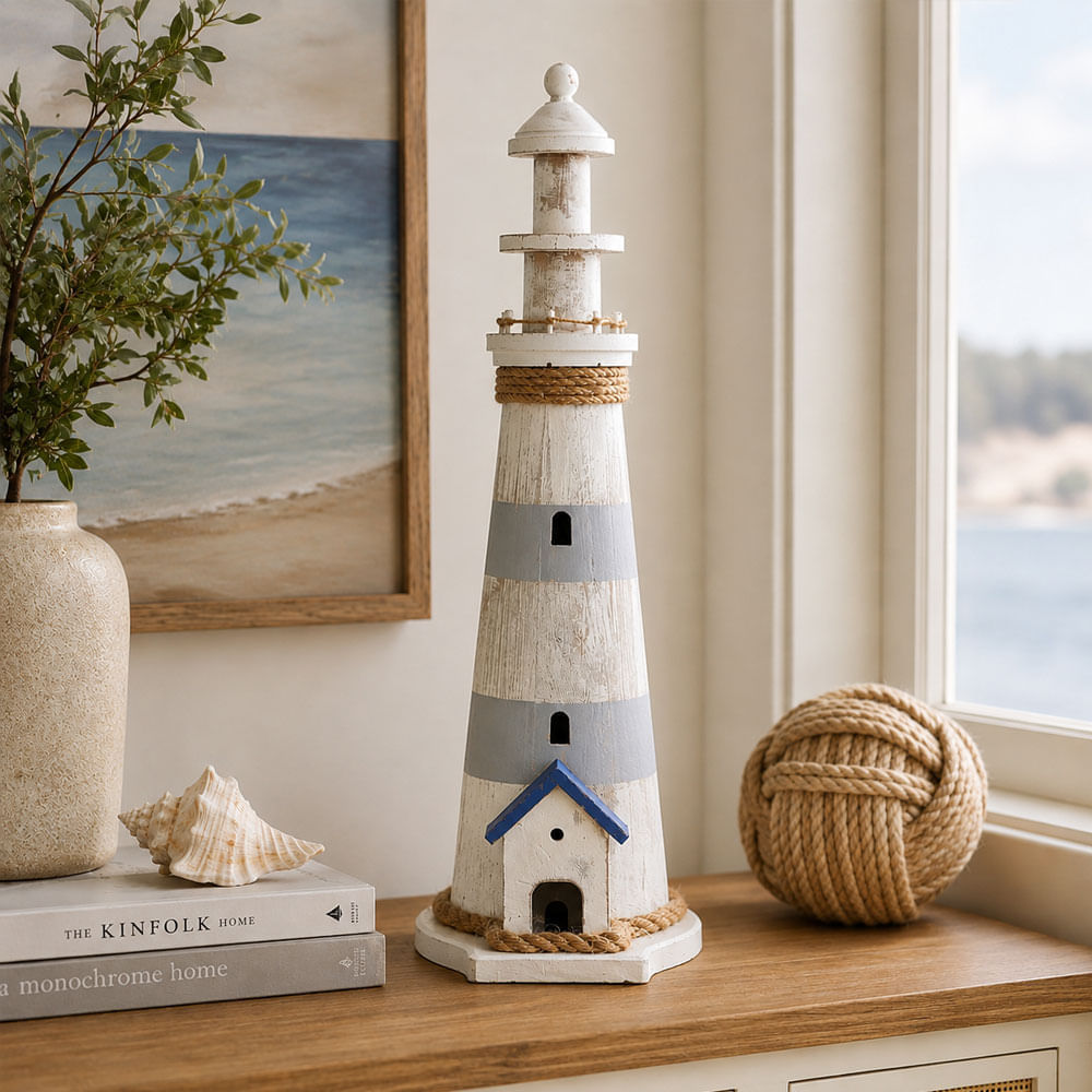 Farol Decorativo com Led Azul e Branco 56cm