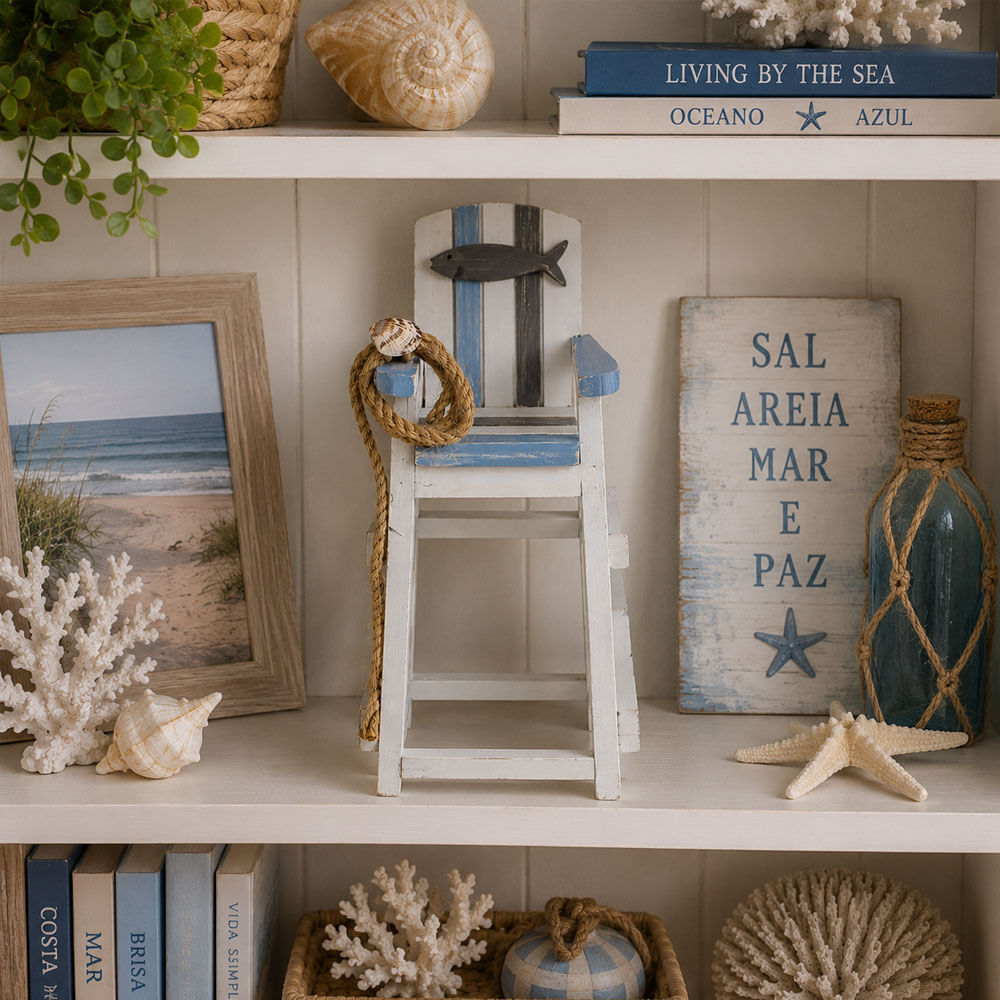 Cadeira Salva Vidas Decorativa Azul e Branco