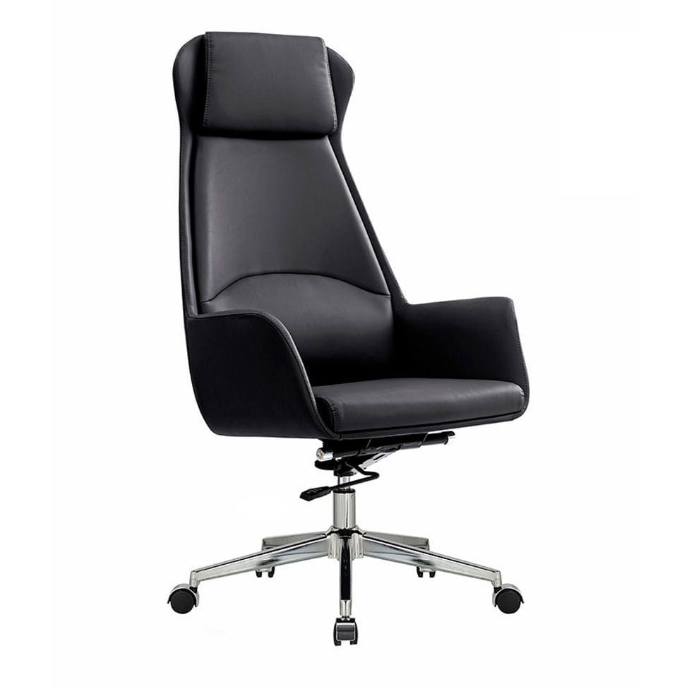 Cadeira Office Atlanta com Apoio de Cabeça em Corino Preto
