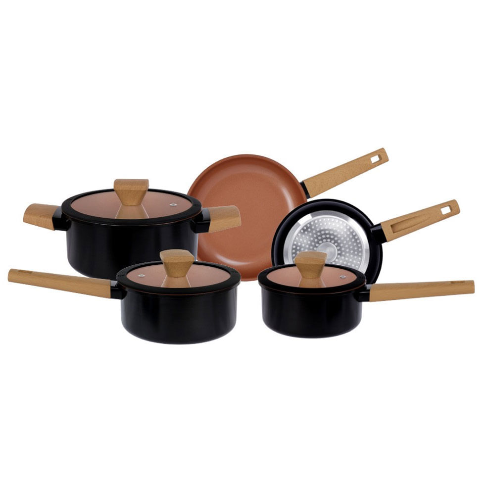 Jogo de Panelas Gourmet Preto 5 Peças